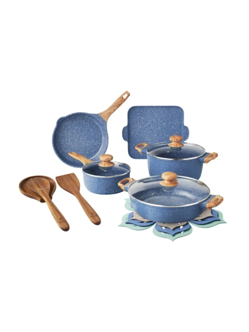 The Pioneer Woman Blue Prairie Signature 14-Piece Cast Aluminum Cookware Set